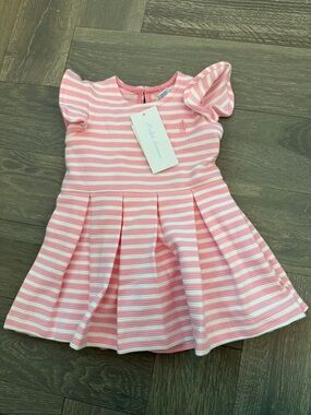Ralph Lauren Pink & White Striped Flutter-Sleeve Dress